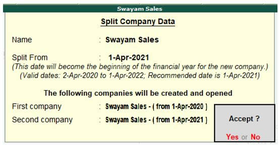Splitting Company Data in TallyERP9 based on Financial Year